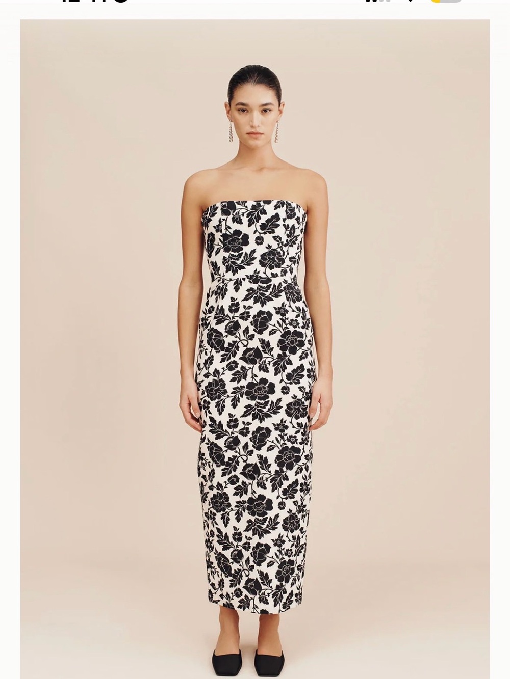 Posse Black & White Strapless Floral Midi Dress